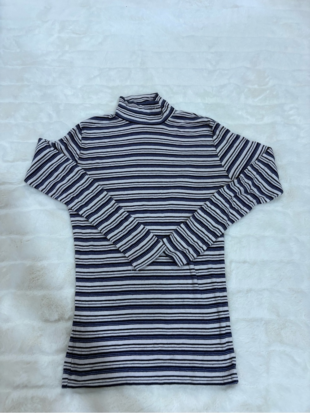 Brandy Melville Navy and White Striped Turtleneck Long Sleeve Top